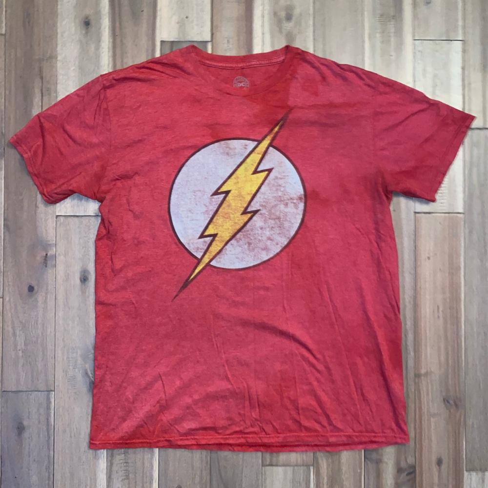 DC Comics Red Short Sleeve Tee with Yellow Lightning Bolt